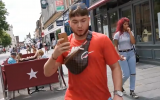 Illustrative: A man in London calls a Jewish couple 'dirty Jews' after they protest him shoving their baby's stroller, August 5, 2019. (Screen capture: The Independent)