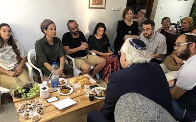 US Ambassador to Israel David Friedman pays a shiva call to the family of Dvir Sorek, who was killed in a West Bank stabbing attack, at their home in the settlement of OFra on August 12, 2019. (Twitter)