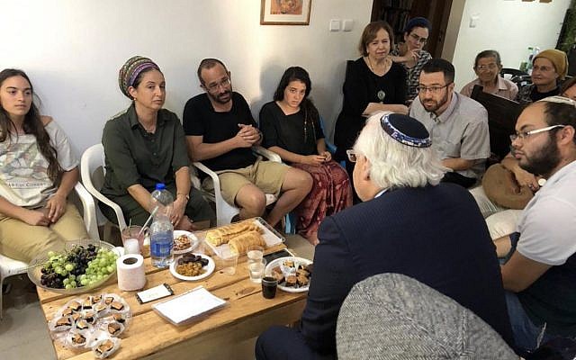 US Ambassador to Israel David Friedman pays a shiva call to the family of Dvir Sorek, who was killed in a West Bank stabbing attack, at their home in the settlement of OFra on August 12, 2019. (Twitter) US Ambassador to Israel David Friedman pays a shiva call to the family of Dvir Sorek, who was killed in a West Bank stabbing attack, at their home in the settlement of OFra on August 12, 2019. (Twitter)