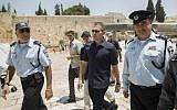 Public Security Minister Gilad Erdan during a visit to the Western Wall in Jerusalem's Old City on July 31, 2015. (Yonatan Sindel/Flash90)