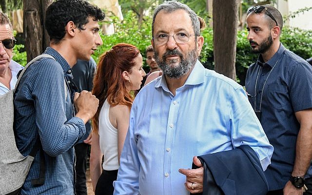 Former prime minister and leader of Israel Democratic party, Ehud Barak seen during an election tour in Tel Aviv on July 30, 2019. (Flash90) Former prime minister and leader of Israel Democratic party, Ehud Barak seen during an election tour in Tel Aviv on July 30, 2019. (Flash90)