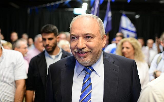 Yisrael Beytenu leader Avigdor Liberman at his party's campaign launch in Tel Aviv, on July 30, 2019. (Tomer Neuberg/Flash90) Yisrael Beytenu leader Avigdor Liberman at his party's campaign launch in Tel Aviv, on July 30, 2019. (Tomer Neuberg/Flash90)