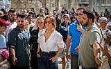 Jennifer Lopez visits the Western Wall, in the Old City of Jerusalem on August 2, 2019 (Noam Revkin Fenton/Flash90)