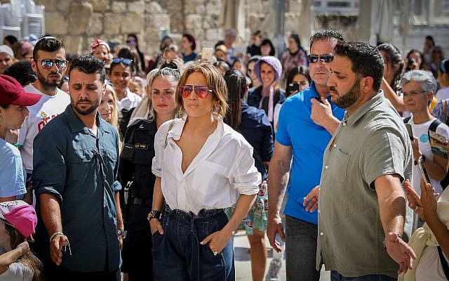 Jennifer Lopez visits the Western Wall, in the Old City of Jerusalem on August 2, 2019 (Noam Revkin Fenton/Flash90) Jennifer Lopez visits the Western Wall, in the Old City of Jerusalem on August 2, 2019 (Noam Revkin Fenton/Flash90)