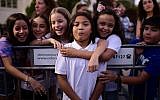 Foreign workers, their children and supporters take part in a protest against the deportation of the children of Filipino workers in Tel Aviv, on August 6, 2019. (Tomer Neuberg/Flash90)