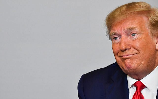 US President Donald Trump reacts during his a bilateral meeting with Egyptian President Abdel-Fattah el-Sissi in Biarritz, south-west France on August 26, 2019, on the third day of the annual G7 Summit. (Nicholas Kamm/AFP/Getty Images/via JTA) US President Donald Trump reacts during his a bilateral meeting with Egyptian President Abdel-Fattah el-Sissi in Biarritz, south-west France on August 26, 2019, on the third day of the annual G7 Summit. (Nicholas Kamm/AFP/Getty Images/via JTA)