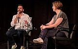 'Shababnikim' creator Eliran Malka is interviewed by Times of Israel culture writer Jessica Steinberg for a Times of Israel Presents event at Beit Avi Chai on August 25, 2019 (Courtesy Matthew Kalman)