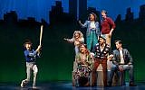 Anthony Rosenthal, Betsy Wolfe, Tracie Thoms, Christian Borle, Stephanie J. Block, Brandon Uranowitz and Andrew Rannells in the musical "Falsettos," currently on Broadway. (Joan Marcus via JTA)
