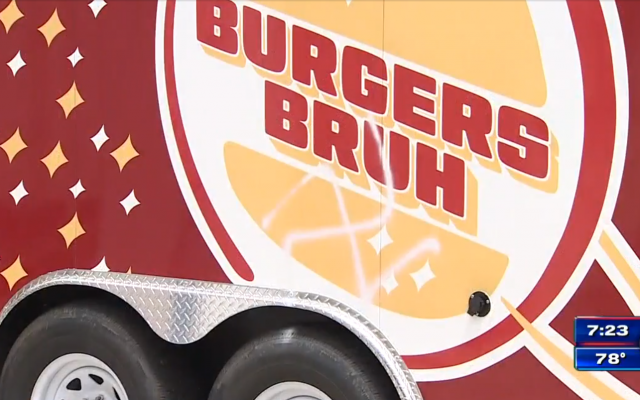 A truck vandalized with swastikas in Miami, August 2, 2019. (Screenshot: WSVN News Miami)