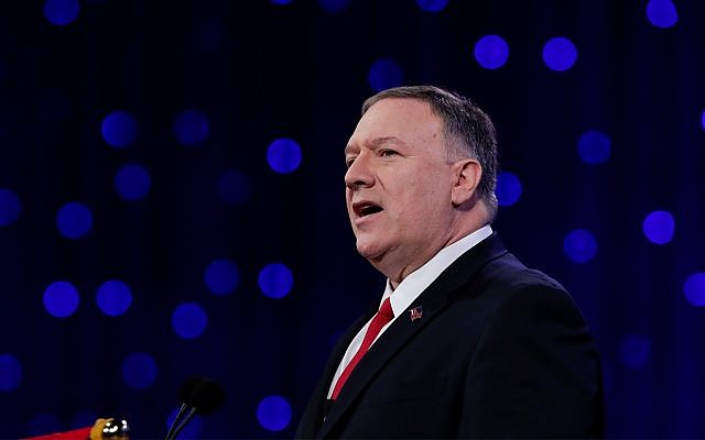 US Secretary of State Mike Pompeo speaks at the 101st National Convention of The American Legion in Indianapolis, August 27, 2019. (AP Photo/Michael Conroy) US Secretary of State Mike Pompeo speaks at the 101st National Convention of The American Legion in Indianapolis, August 27, 2019. (AP Photo/Michael Conroy)