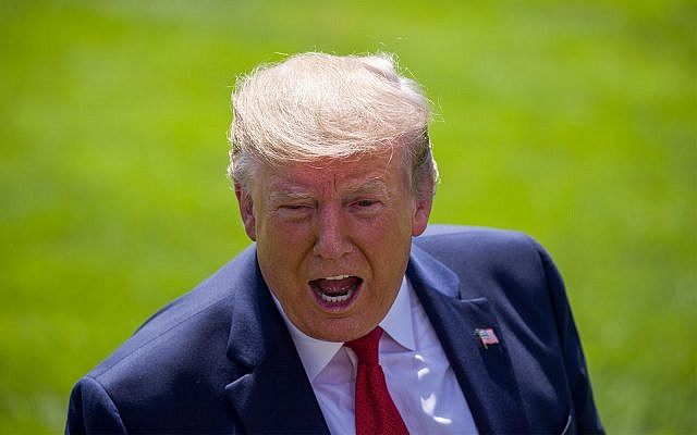 US President Donald Trump speaks with reporters on the South Lawn of the White House, August 21, 2019, in Washington. (AP Photo/Alex Brandon) US President Donald Trump speaks with reporters on the South Lawn of the White House, August 21, 2019, in Washington. (AP Photo/Alex Brandon)