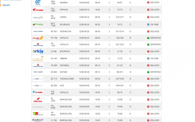 An online timetable on the Israel Airports Authority website on the morning of August 12, 2019, showing many delayed flights due to a malfunction with the baggage handling system at Ben Gurion Airport. (Screenshot: Israel Airports Authority website) An online timetable on the Israel Airports Authority website on the morning of August 12, 2019, showing many delayed flights due to a malfunction with the baggage handling system at Ben Gurion Airport. (Screenshot: Israel Airports Authority website)