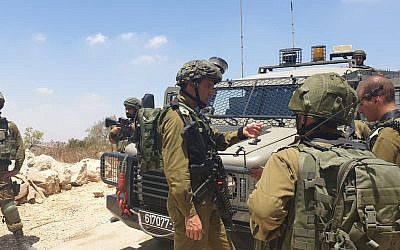 IDF troops conduct search operations in the Bethlehem area after the body of a student, Dvir Sorek, later found near the settlement of Migdal Oz in Gush Etzion, on August 8, 2019. (Israel Defense Forces)