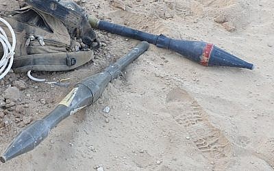 This photo shows RPGs carried  by four Palestinians who attempted to infiltrate into Israel through the border fence with Gaza, August 10, 2019. (Israel Defense Forces)