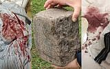 In late August 2019, a 64-year-old Hasidic resident of Brooklyn was bloodied with this brick in an attack being investigated by police as a hate crime. (Screenshots from Twitter)
