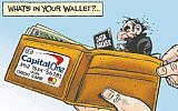 The Edmonton Journal apologized after Jewish organizations complained that this editorial cartoon, published in July 2019, was anti-Semitic. (Malcolm Mayes/ Edmonton Journal/ via JTA)