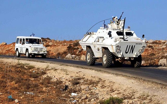 Vehicles of a convoy of United Nations Interim Forces in Lebanon (UNIFIL) on a road along the border between Lebanon and Israel near the southern Lebanese town of Kfar Kila on September 1, 2019. (Ali DIA / AFP) Vehicles of a convoy of United Nations Interim Forces in Lebanon (UNIFIL) on a road along the border between Lebanon and Israel near the southern Lebanese town of Kfar Kila on September 1, 2019. (Ali DIA / AFP)