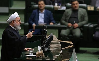 Iran's President Hassan Rouhani (L) addresses parliament in the capital Tehran on September 3, 2019. (ATTA KENARE / AFP)