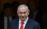 Prime Minister Benjamin Netanyahu leaves 10 Downing Street in London on September 5, 2019, after a meeting with Britain's Prime Minister Boris Johnson. (Daniel Leal-Olivas/AFP)