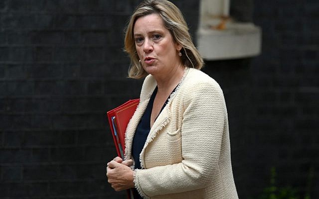 In this file photo taken on September 4, 2019 Britain's Work and Pensions Secretary and Women's minister Amber Rudd arrives to attend a meeting of the Cabinet at 10 Downing Street in central London. (DANIEL LEAL-OLIVAS / AFP)