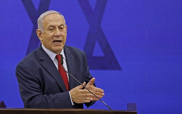 Israeli Prime Minister Benjamin Netanyahu gives a statement in Ramat Gan on September 10, 2019. (Menahem KAHANA / AFP) Israeli Prime Minister Benjamin Netanyahu gives a statement in Ramat Gan on September 10, 2019. (Menahem KAHANA / AFP)