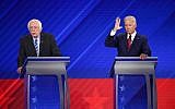 Democratic presidential hopefuls Vermont Senator Bernie Sanders (L) and former vice president Joe Biden (R) speak during the third Democratic primary debate of the 2020 presidential campaign season hosted by ABC News in partnership with Univision at Texas Southern University in Houston, Texas on September 12, 2019. (Robyn Beck/AFP)