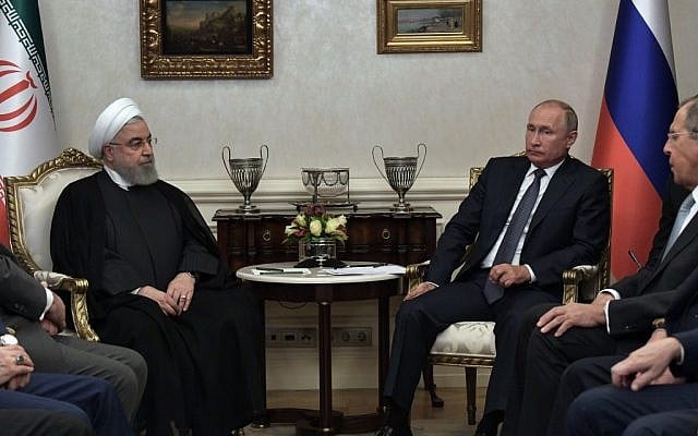 Russian President Vladimir Putin, right, meets with Iranian President Hassan Rouhani in Ankara on September 16, 2019. (Alexey NIKOLSKY/SPUTNIK/AFP) Russian President Vladimir Putin, right, meets with Iranian President Hassan Rouhani in Ankara on September 16, 2019. (Alexey NIKOLSKY/SPUTNIK/AFP)