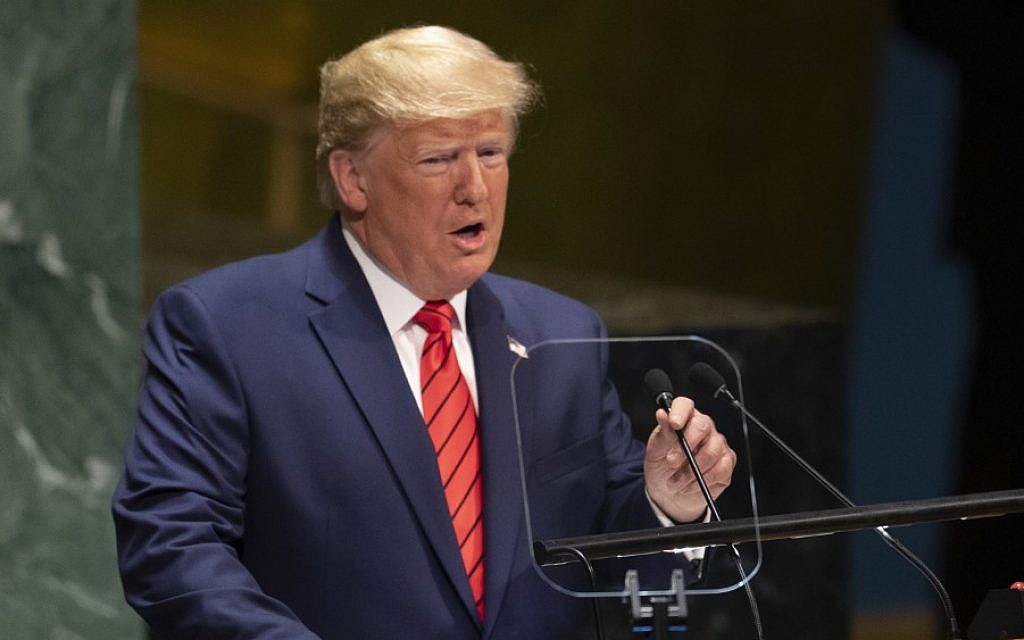 US President Donald Trump speaks during the 74th Session of the United Nations General Assembly at UN Headquarters in New York, September 24, 2019. (Don Emmert / AFP)