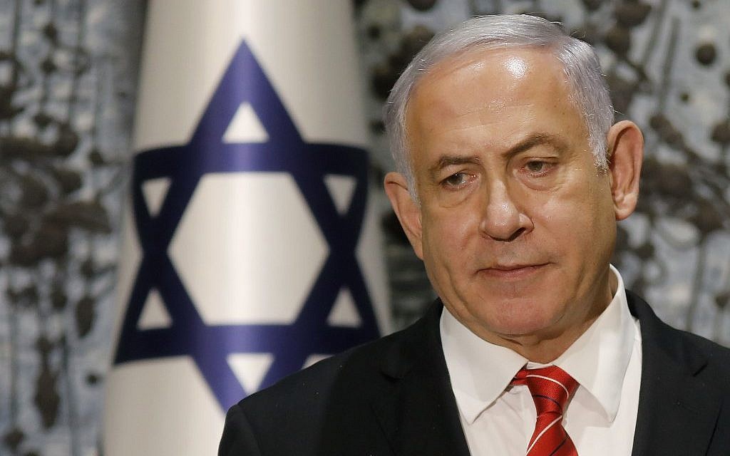 Prime Minister Benjamin Netanyahu speaks during a press conference at the President's Residence in Jerusalem after being tasked by President Reuven Rivlin (not in frame) with forming a new government, on September 25, 2019. (Menahem Kahana/AFP) Prime Minister Benjamin Netanyahu speaks during a press conference at the President's Residence in Jerusalem after being tasked by President Reuven Rivlin (not in frame) with forming a new government, on September 25, 2019. (Menahem Kahana/AFP)