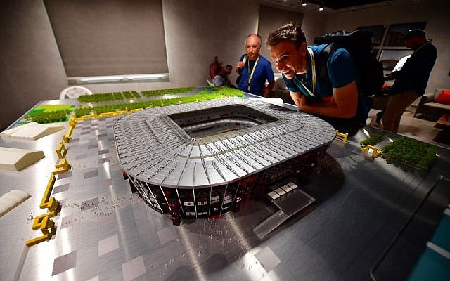 A picture taken on September 25, 2019 shows a plastic model of the Ras Abu Aboud Stadium, one of the venues for the FIFA World Cup Qatar 2022, in the capital Doha. (GIUSEPPE CACACE / AFP) A picture taken on September 25, 2019 shows a plastic model of the Ras Abu Aboud Stadium, one of the venues for the FIFA World Cup Qatar 2022, in the capital Doha. (GIUSEPPE CACACE / AFP)