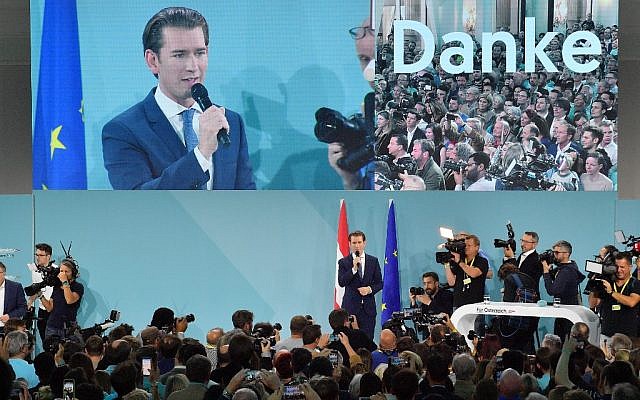 Sebastian Kurz, the leader of Austria's People's party (OeVP), gives a speech during the party's election night event in on September 29, 2019, after the publication of exit polls. (Joe Klamar/AFP) Sebastian Kurz, the leader of Austria's People's party (OeVP), gives a speech during the party's election night event in on September 29, 2019, after the publication of exit polls. (Joe Klamar/AFP)