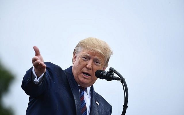 US President Donald Trump speaks during the Armed Forces Welcome Ceremony in honor of the Twentieth Chairman of the Joint Chiefs of Staff on September 30, 2019 at Summerall Field, Joint Base Myer-Henderson Hall, Virginia. (Brendan Smialowski / AFP) US President Donald Trump speaks during the Armed Forces Welcome Ceremony in honor of the Twentieth Chairman of the Joint Chiefs of Staff on September 30, 2019 at Summerall Field, Joint Base Myer-Henderson Hall, Virginia. (Brendan Smialowski / AFP)