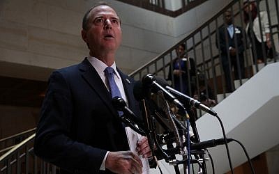 Committee Chairman Rep. Adam Schiff (D-CA) speaks to members of the media after Intelligence Community Inspector General Michael Atkinson met behind closed doors with the House Intelligence Committee at the US Capitol September 19, 2019 in Washington, DC. (Alex Wong/Getty Images/AFP)
