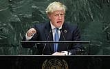 British Prime Minister Boris Johnson speaks at the 74th United Nations General Assembly on September 24, 2019 in New York City (Spencer Platt/Getty Images/AFP)