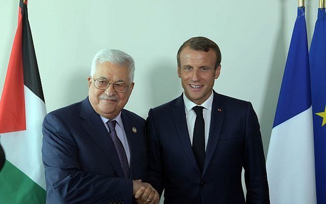 Palestinian Authority President Mahmoud Abbas and French President Mahmoud Abbas meeting in New York City on September 24, 2019. (Credit: Wafa) Palestinian Authority President Mahmoud Abbas and French President Mahmoud Abbas meeting in New York City on September 24, 2019. (Credit: Wafa)