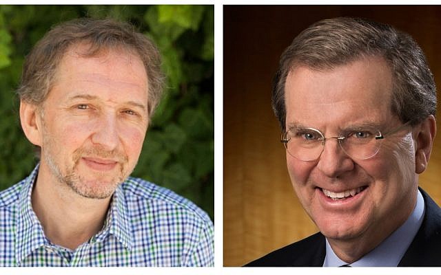 The Times of Israel founding editor David Horovitz (left) and David Harris, executive director of the American Jewish Committee. (courtesy) The Times of Israel founding editor David Horovitz (left) and David Harris, executive director of the American Jewish Committee. (courtesy)