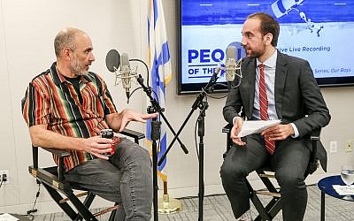 Director Joseph Cedar, left, discusses his new HBO series 'Our Boys' with host Seffi Kogen on AJC/Times of Israel's 'People of the Pod.' (AJC/ Michael Priest Photography)