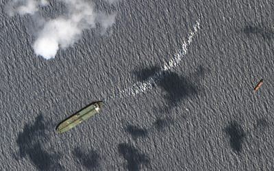 This Sunday, Sept. 8, 2019, satellite image from Planet Labs Inc. appears to show the Iranian oil tanker Adrian Darya-1 off the coast of Tartus, Syria. (Planet Labs Inc via AP)