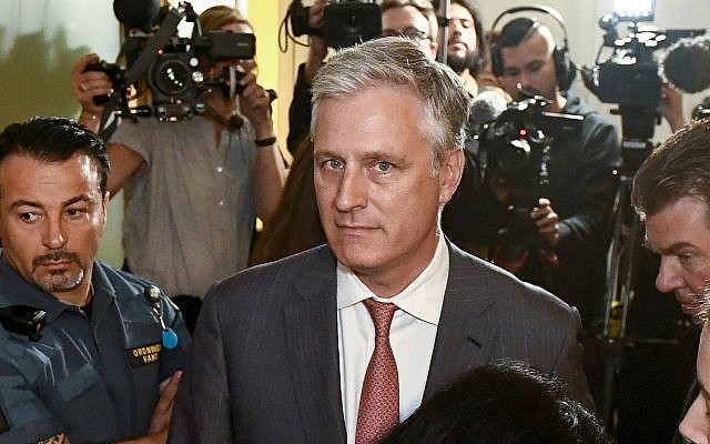 In this July 30, 2019, file photo, Robert O'Brien, then-US Special Envoy Ambassador, arrives at the district court where U.S. rapper A$AP Rocky is to appear on charges of assault, in Stockholm, Sweden. (Erik Simander/TT via AP)