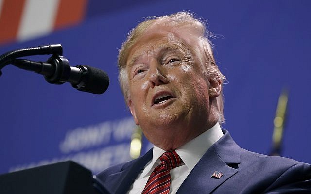 US President Donald Trump speaks during an event with Australian Prime Minister Scott Morrison at Pratt Industries, September 22, 2019, in Wapakoneta, Ohio. (AP Photo/Evan Vucci) US President Donald Trump speaks during an event with Australian Prime Minister Scott Morrison at Pratt Industries, September 22, 2019, in Wapakoneta, Ohio. (AP Photo/Evan Vucci)