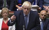 In this handout photo provided by the House of Commons, Britain's Prime Minister Boris Johnson speaks in Parliament in London, Wednesday, Sept. 25, 2019. (House of Commons via AP)