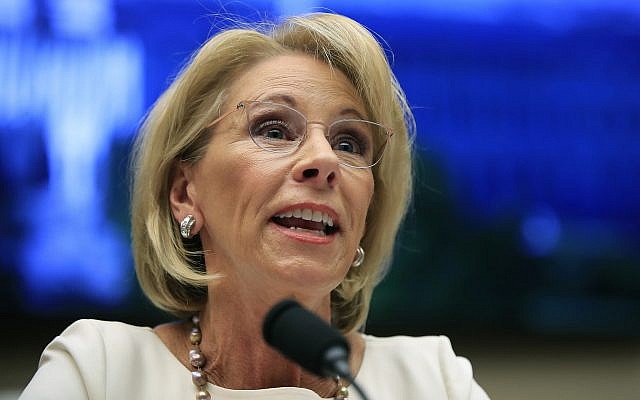 In this photo from April 10, 2019, Education Secretary Betsy DeVos testifies before the House Education and Labor Committee at a hearing on 'Examining the Policies and Priorities of the US Department of Education' on Capitol Hill in Washington. (AP Photo/Manuel Balce Ceneta, File) In this photo from April 10, 2019, Education Secretary Betsy DeVos testifies before the House Education and Labor Committee at a hearing on 'Examining the Policies and Priorities of the US Department of Education' on Capitol Hill in Washington. (AP Photo/Manuel Balce Ceneta, File)