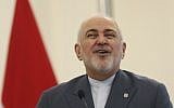 Iran's Foreign Minister Mohammad Javad Zarif talks to journalists during a joint press conference with his Indonesian counterpart Retno Marsudi in Jakarta, Indonesia, Friday, Sept. 6, 2019. (AP/Achmad Ibrahim)