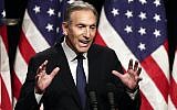 In this Feb. 7, 2019, file photo, former Starbucks CEO Howard Schultz speaks at Purdue University in West Lafayette, Ind. On Friday, Sept. 6, 2019, in a letter, Schultz says he’s no longer considering an independent presidential bid. (AP Photo/Michael Conroy, File)