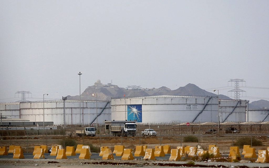 Storage tanks are seen at the North Jiddah bulk plant, an Aramco oil facility, in Jiddah, Saudi Arabia, September 15, 2019 (AP Photo/Amr Nabil) Storage tanks are seen at the North Jiddah bulk plant, an Aramco oil facility, in Jiddah, Saudi Arabia, September 15, 2019 (AP Photo/Amr Nabil)