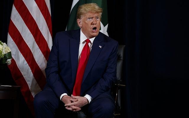 US President Donald Trump speaks during a meeting with Pakistani Prime Minister Imran Khan (not seen) at the InterContinental Barclay hotel during the United Nations General Assembly, September 23, 2019, in New York. (Evan Vucci/AP) US President Donald Trump speaks during a meeting with Pakistani Prime Minister Imran Khan (not seen) at the InterContinental Barclay hotel during the United Nations General Assembly, September 23, 2019, in New York. (Evan Vucci/AP)