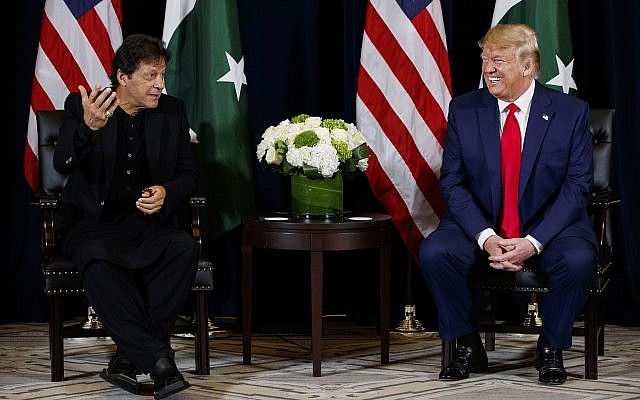 US President Donald Trump, right, meets with Pakistani Prime Minister Imran Khan at the InterContinental Barclay hotel during the United Nations General Assembly, Monday, Sept. 23, 2019, in New York. (AP Photo/Evan Vucci) US President Donald Trump, right, meets with Pakistani Prime Minister Imran Khan at the InterContinental Barclay hotel during the United Nations General Assembly, Monday, Sept. 23, 2019, in New York. (AP Photo/Evan Vucci)