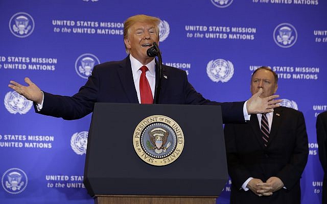 US President Donald Trump speaks during a news conference at the InterContinental Barclay New York hotel during the United Nations General Assembly, Wednesday, Sept. 25, 2019, in New York. Secretary of State Mike Pompeo is right. (AP Photo/Evan Vucci) US President Donald Trump speaks during a news conference at the InterContinental Barclay New York hotel during the United Nations General Assembly, Wednesday, Sept. 25, 2019, in New York. Secretary of State Mike Pompeo is right. (AP Photo/Evan Vucci)