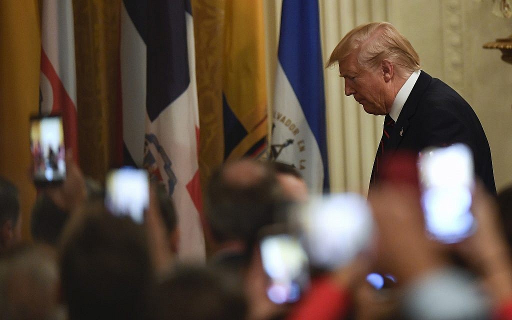 US President Donald Trump walks off of the stage to greet the audience after speaking at the Hispanic Heritage Month Reception in the East Room of the White House in Washington, Friday, Sept. 27, 2019. (AP/Susan Walsh) US President Donald Trump walks off of the stage to greet the audience after speaking at the Hispanic Heritage Month Reception in the East Room of the White House in Washington, Friday, Sept. 27, 2019. (AP/Susan Walsh)
