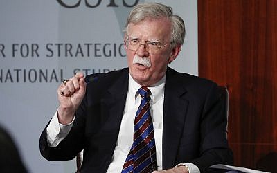 Former National security adviser John Bolton gestures while speakings at the Center for Strategic and International Studies in Washington, September 30, 2019. (AP Photo/Pablo Martinez Monsivais)